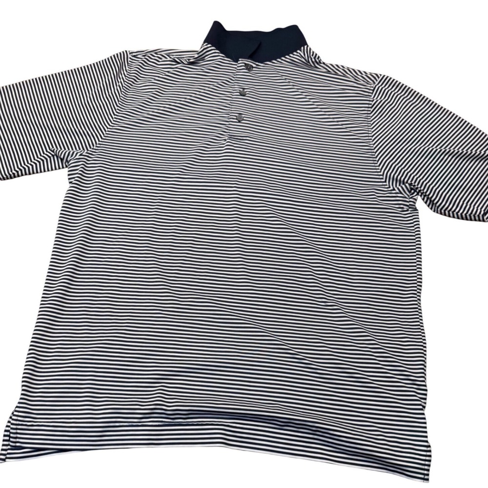 FootJoy Mens Lisle Stripe Golf Polo Shirt Navy White Short Sleeve Size L
